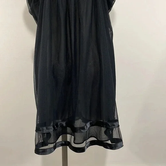 Oscar De La Renta Pink Label Black Sheer Beaded Eyelet Lace Babydoll Nightgown L